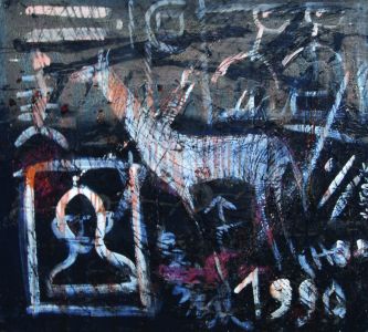 Jean Starck - Animal en marche - Technique mixte sur panneau - 1990 - 110 x 123 cm