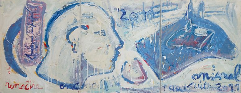 Jean Starck - Renaître à nouveau homme cosmos - Acrylique sur toile, triptyque - 2011 - 73 x 180 cm