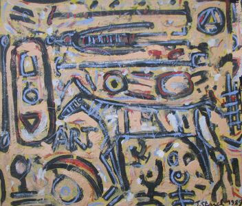 Jean Starck - Coloured Parietal (Pariétale colorée) - Oil and acrylic on canvas, 1989, 72 x 81 cm