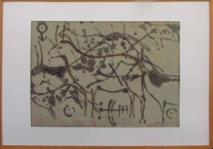 Jean Starck - Animal sur sable II - Sand and ink on hardboard panel (Isorel), 1995, 49 x 69 cm