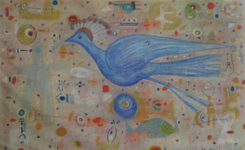 Jean Starck - L'oiseau bleu, Pastels on canvas - Pastels gras sur toile, 1984, 101 x 159 cm